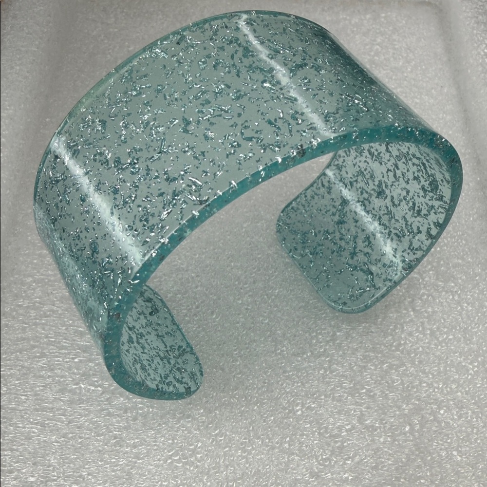 Silver Flakes Lucite Acrylic Blue Cuff Bracelet